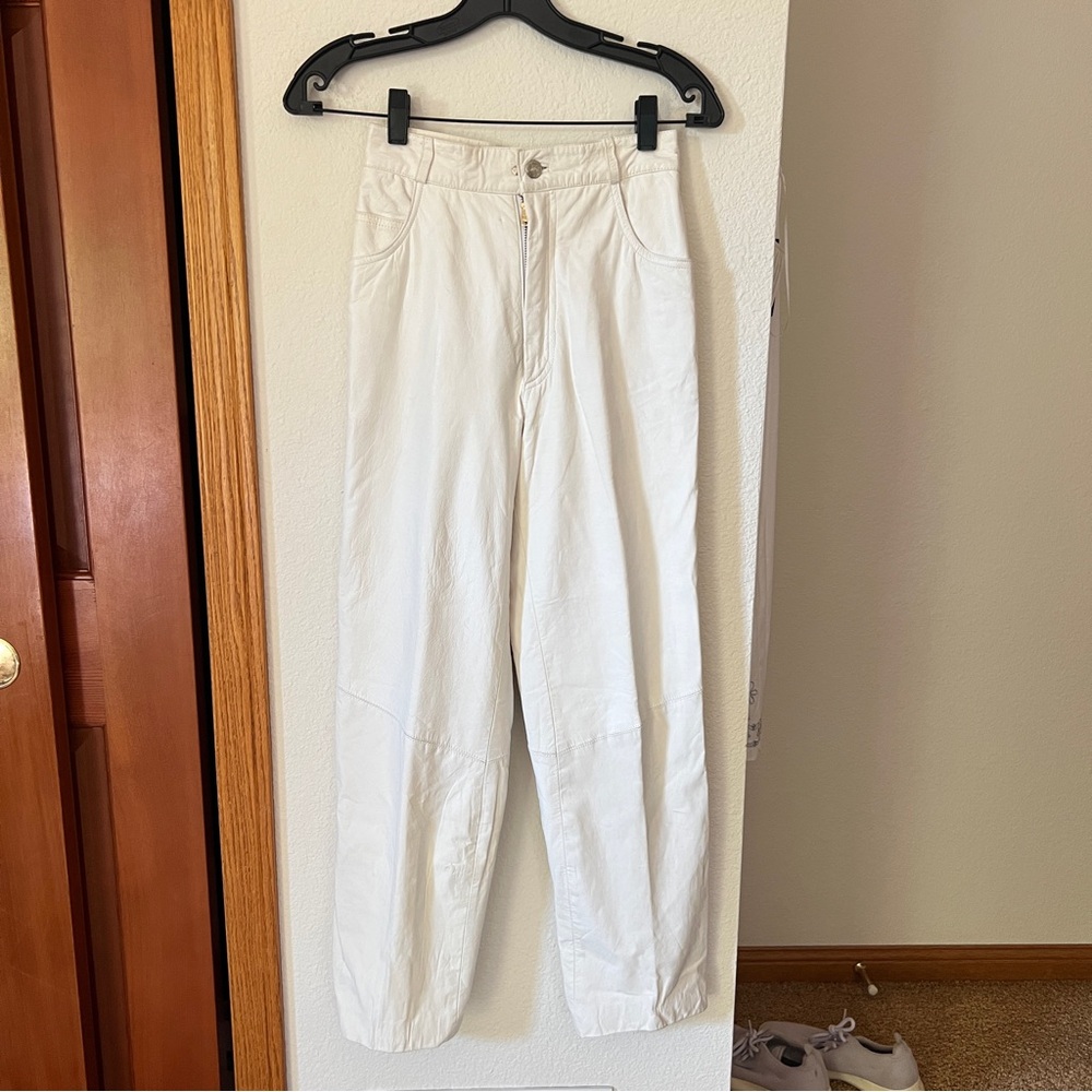 Vintage EREZ White Leather Pants Women’s High Rise Straight Leg 100% Leather
